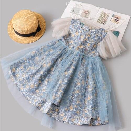 Girls Princess Dress Kids Elegant Wedding Tutu Dresses Children Tulle Flare Sleeve Party Evening Clothes 2-6Y