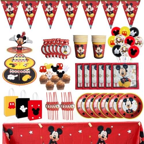 132pcs Mickey Mouse Party Cake Stand For Party Accessories Birthday Glow Party Balloons Tablecloth Cake Decor For Kids Favor