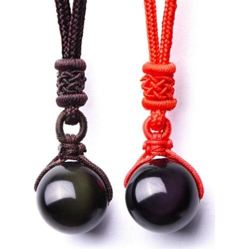Drop Shipping Natural Rainbow eye Obsidian Pendant 16mm Round Beads Pendant Necklace Lucky Amulet Men Womens Jade Jewelry