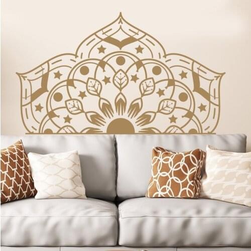 Half Mandala Wall Decal, Bohemian Decor, Mandala Sticker, Headboard Decal, Boho Decal, Bedroom Moroccan Pattern, Yoga A12-072