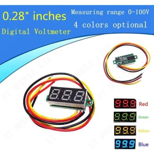 Thinary Electronic 0.28" DC Digital Voltmeter Panel Mount LED Voltage Volt Meter 0-100V red/green/yellow/blue Optional