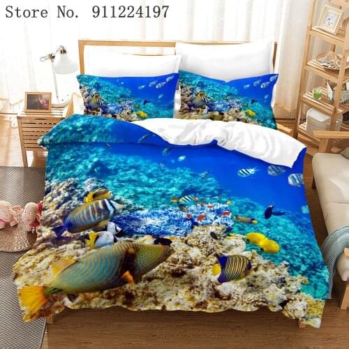 Tropical Salmon Bedding Set Animals Home Decor Bedspread 3D Marine Life Printing Bedclothes Soft Microfiber Duvet Cover Set