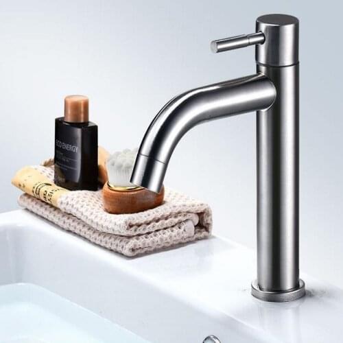 Bathroom Sink Faucet Cold Water Single Cold Quickly Open Type Handle Kitchen & Basin Faucet 1 Hole 304 Stainless Steel Sink Tap