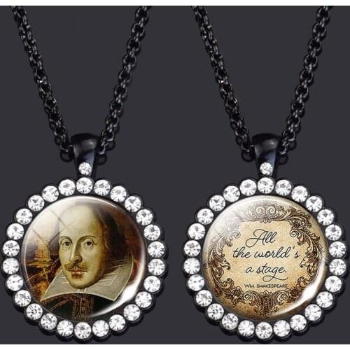 All The Worlds a Stage - Shakespeare Quote Necklace William Shakespeare Photo Pendant Inspirational Literary Jewelry Gift