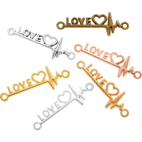 YuenZ 15pcs Wholesale 6 Color Heartbeat Connector Charms Alloy Metal Pendants For Handmade Jewelry Accessories Making