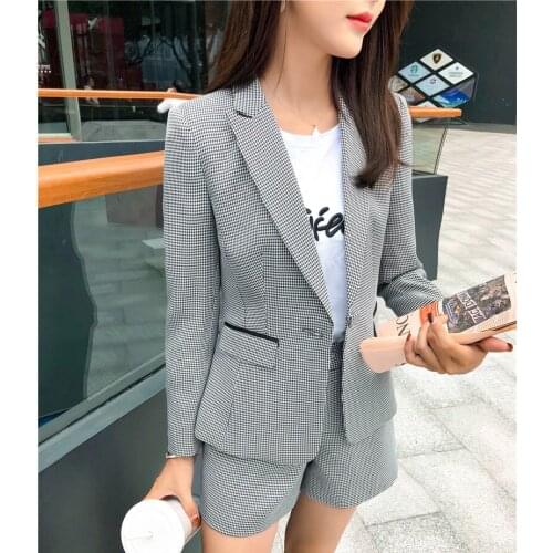 New 2019 Fashion Ladies Grey Blazer Women Business Suits Shorts and Jacket Sets Work Wear Office Uniform Styles