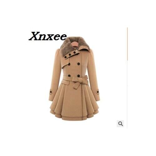 Fur Collar Women Winter Wool Blend Coat Slim Wool Coat and Jacket Double Breasted Outerwear Xnxee