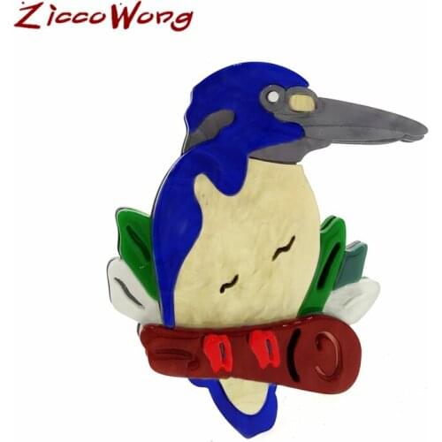 ZiccoWong Cute Acrylic Woodpecker Brooch Pins For Women Kids Resin Handmade Animal Bird Brooch Lapel Hijab Pins Wedding Jewelry