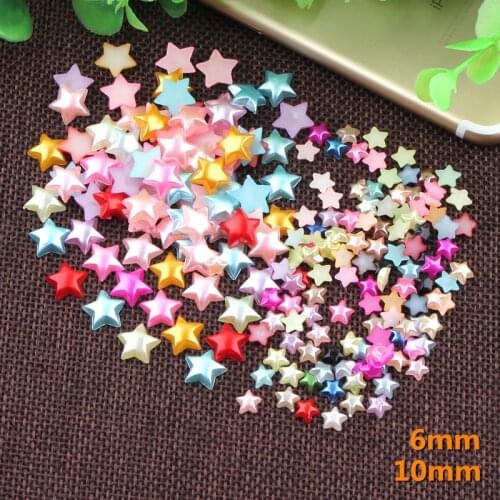 100pcs 6mm/10mm Resin Mixed Star Pearls Flatbacks Embellishments DIY Phone Decorations Scrapbooking Cardmaking Crafts