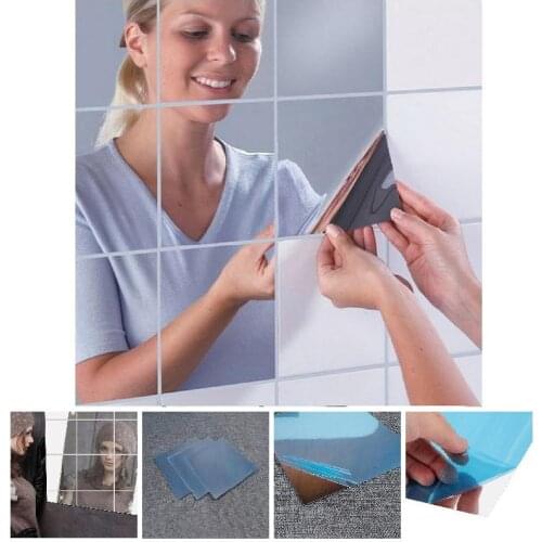 16Pcs Fashion Squares Mirror Wall Sticker Waterproof Self-adhesive Mirrors Surface TV Backdrop Kitchen Bathroom Decorate KI