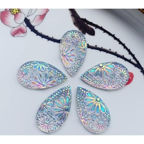 25 pcs AB Color Stick On Rhinestones buttons Shiny Drop Resin Rhinestone Crystals Stones For DIY Wedding 16*27mm W030