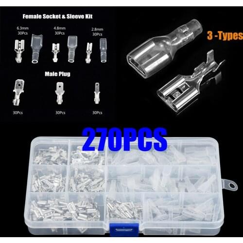 270pcs Female & Male Spade Crimp Terminal Connectors Set 2.8/4.8/6.3mm For Electrical Wire Connecting Set Wholesale