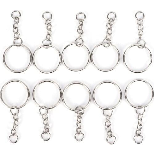 50pcs/lot Polished Silver Color 25mm Keyring Keychain Split Ring with Short Chain Key Rings Women Men DIY Key Chains accessories