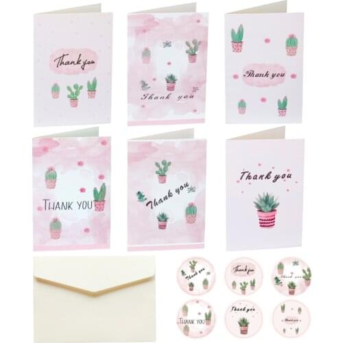 6 Sets of Thank You Cards in Cactus Design with Envelop and Stickers Folding Cards Blank Inside