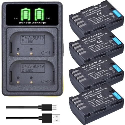 4Pcs 1860mAh DMW-BLF19E DMW-BLF19 Camera Battery DMW BLF19 BLF19 BLF19E +LCD Dual USB Charger for Panasonic Lumix GH3 GH4 GH5 G9