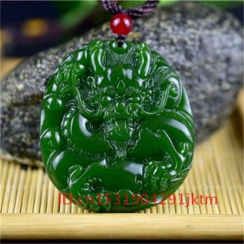 Amulet Fashion Charm Natural Necklace Chinese Jade for Women Carved Jadeite Pendant Dragon Jewelry Green Gifts Men Hand