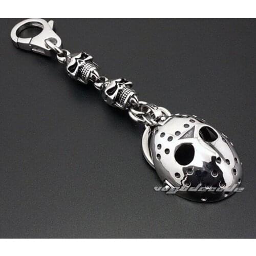 Shiny Fashion Halloween Jason Mask Waist Pendant Solid 316L Stainless Steel Cool Mens Biker Unique Keychain Keyring W030KC