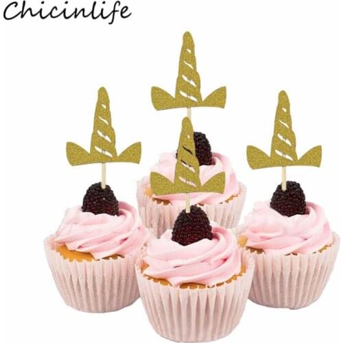 Chicinlife 10pcs Unicorn Horn Cupcake Topper Baby Shower Birthday Party Supplies Unicorn Party Decoration Unicorn Cupcake Topper