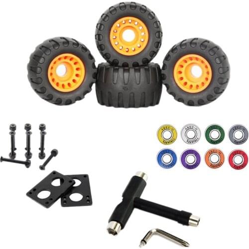 Skateboard Damping Wheels and Bearings 76X54mm, Spacers, All-In-One Tool, Skateboard Riser Pads and Hardware Set