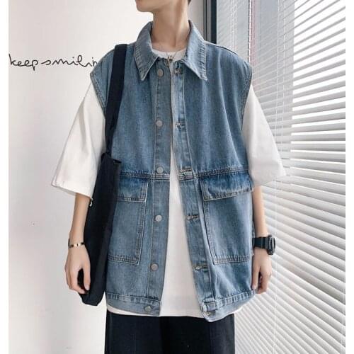 Jeans Waistcoat Men Casual Handsome Vest Jacket Vintage Popular Logo Coat Fashion Streetwear Tidal Current Hot Sale