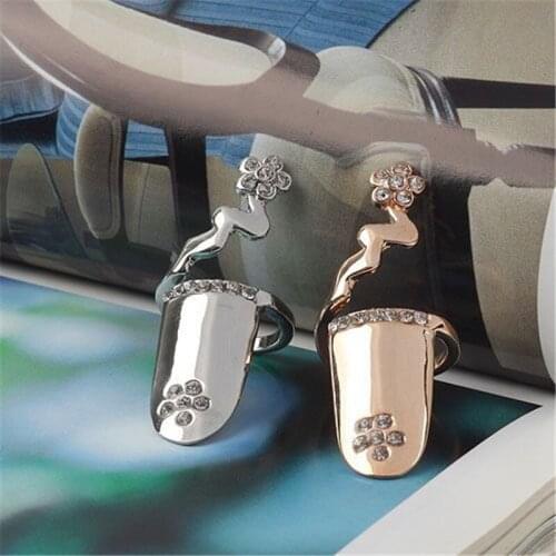 European Fashion Resizable Creative Alloy Flower Finger Rings With Rhinestone