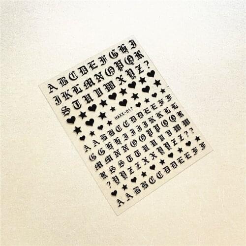 HAXX-017 HAXX-019 Alphabet Letter 3D Back glue Nail Art Stickers Decals Sliders Nail ornament decoration