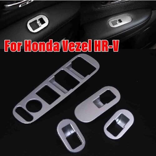 JEAZEA 4Pcs Car Interior ABS Door Window Lifter Switch Panel Chrome Trim Cover Fit For Honda HRV HR-V VEZEL 2015 2016 2017 2018