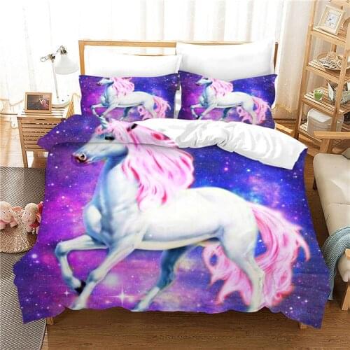 Cartoon unicorn bedding set twin size kids duvet cover set with pillowcase 3pcs home textile Bed linen queen bed set best gift