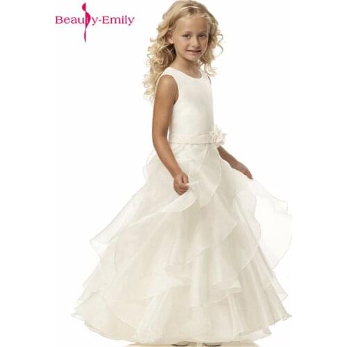 2019 Hot sale Flower Girl Dresses White / Ivory Real Party Communion Dress Little Girls Kids Children Dress for Wedding Party