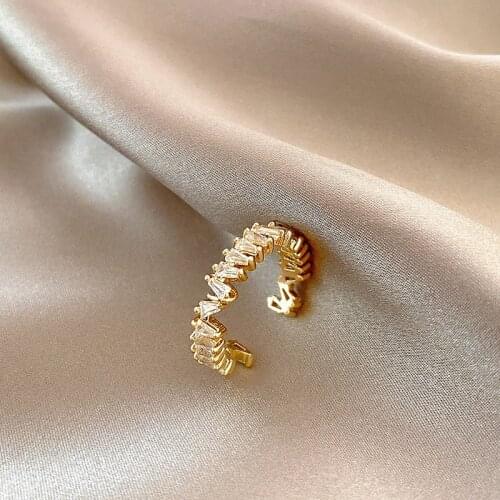 LOVOACC Romantic Spark CZ Zirconia Charm Rings for Women Brass Gold Twist Geometric Adjustable Open Ring Wedding Bridal Jewelry