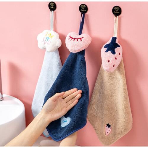 Cute Cartoon Hand Towel Kitchen Hangable Towel for Facecloth Bath Towel Handkerchief Coral Fleece Soft Absorbent Washcloth Towel