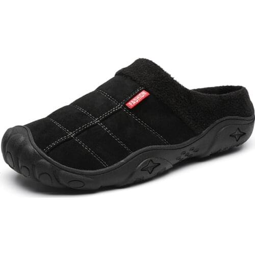 Mens Slippers Plush Warm Casual Cotton Slippers Household Non-slip Bag Heel Half-drag Dual-use Cotton Shoes For Winter 2021