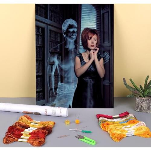 Woman Girl Pre-Printed 11CT Cross-Stitch Complete Kit Embroidery DMC Threads Handicraft Handmade Handiwork Needlework Floss