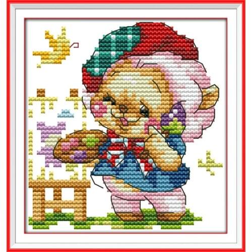 Joy sunday cartoon style The happy baby bear mini cross stitch patterns kits stamped canvas easy and simple pattern for beginner