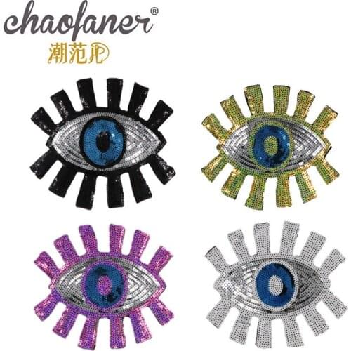 50pcs/Lot Embroidery Patches Letters Clothing Decoration Accessories Sequins Big Eyes Diy Iron Heat Transfer Applique