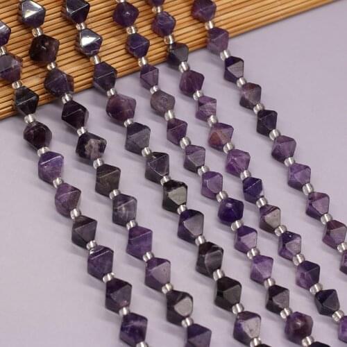 Natural Stone Semi-precious Stones Irregular Diamond Faceted Beaded Amethyst Beaded For DIY Bracelet Necklace Jewelry Making12mm