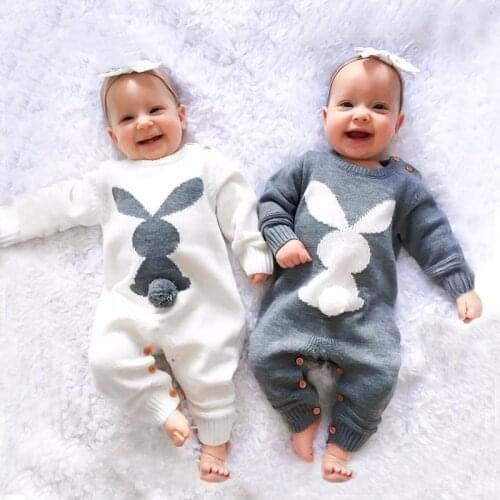 2020 New Winter Baby Fashion Jumpsuit Cute Cartoon Rabbit Pattern Knitted Baby Girl Boy Romper Baby Clothes For 3-24 Months