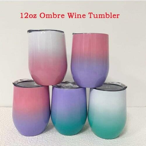 New Ombre 12oz Wine Tumbler Stainless Steel Insulated Beer Coffee Cup Double Wall Gradient Wine Glasses with Sealed Lids