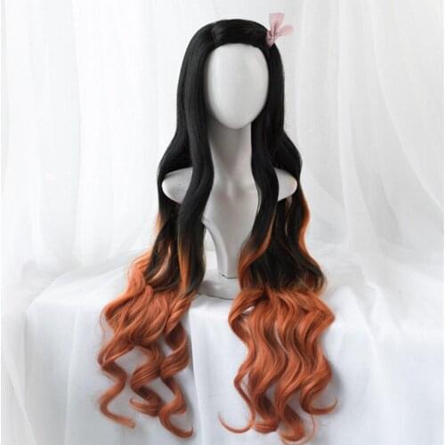 Demon Slayer: Kimetsu no Yaiba Kamado Nezuko Cosplay Wig 95cm Long Wavy Black Orange Gradient Wig