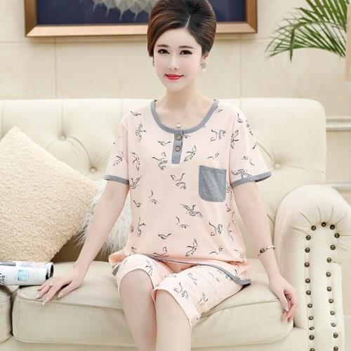 Plus Size M-4XL Round Neck Print Top Shorts Pajama Set 2019 New Woman Short Sleeve Casual Pajama Set