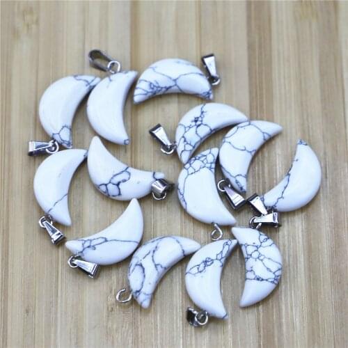 50pcs Natural Stone Pendant Red Agat Rose Quartzs Charms Moon Shape S for Making DIY Jewelry Necklace