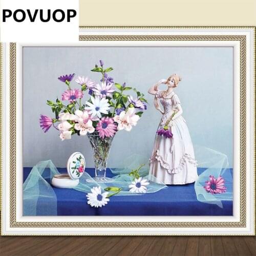 POVUOP Ribbon embroidery 50X60cm fashion blusher 5d print three-dimensional embroidery paintings