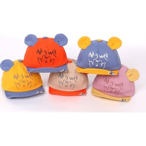 Newborn Baby Hats Cartoon Bear Kids Baseball Caps Cute Casual Color Matching Hat Outdoor Boy Girl Soft Brim Sun Visor Cap 1-2Y