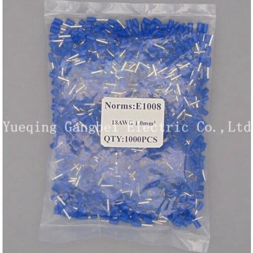 Blue E1008 Wire Copper Crimp Connector Insulated Cord Pin End crimp Terminal 18AWG 1mm