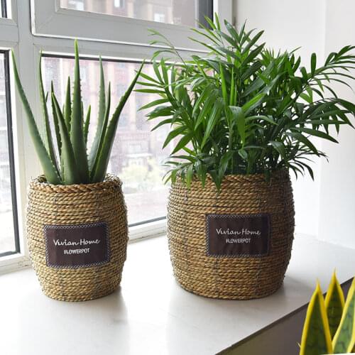 Nordic Straw Flower Pot Rattan Flowerbasket Green Plant Green Luo Modernminimalistlivingroom TV Cabinet Porch Crafts Furnishings