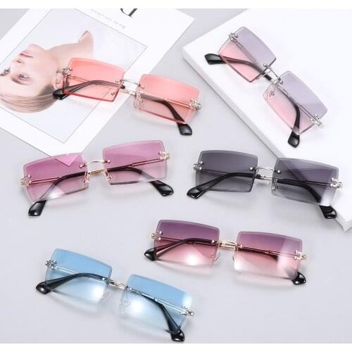 2021 Traveling Style Fashion Rimless Square Sunglasses Trendy Small Rectangle Sun Glasses UV400 Shades For Men Women Eyewear