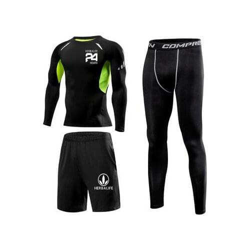 Sports Set Mens New Style Men Fitness Suit Three-piece Set-Quick-Dry Running Training Sports Fitness Pants