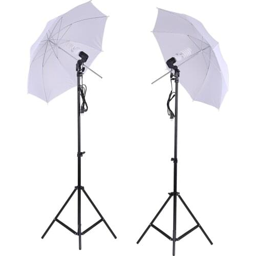 Photo Studio Lighting Kit 2Pcs 2 Meters 6.6Ft Light Stand 33 Inch White Soft Light Umbrella 45W Light Bulb Swivel Light Socket