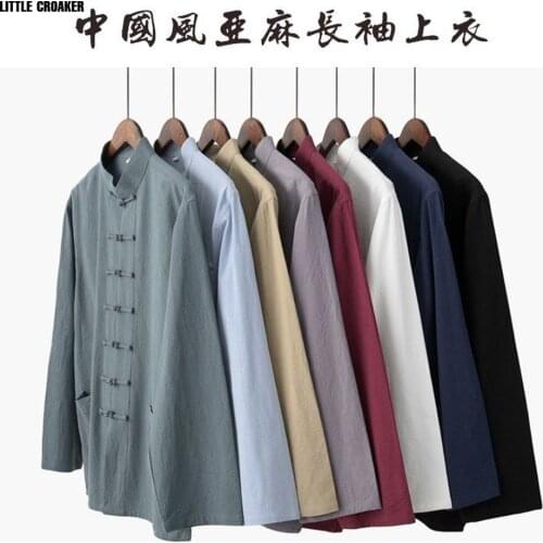 Traditional Chinese Style New Year Hanfu Mens Tang Top Fashion Wu Clan Linen Tai Chi Wushu Outfit Vintage China Shirt Clothing
