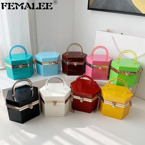 Trending Hexagon Women Fashion Bags Luxury Designer Handbag Jelly Clutch Purse Candy Color Acrylic Shoulder Crossbody Bags
